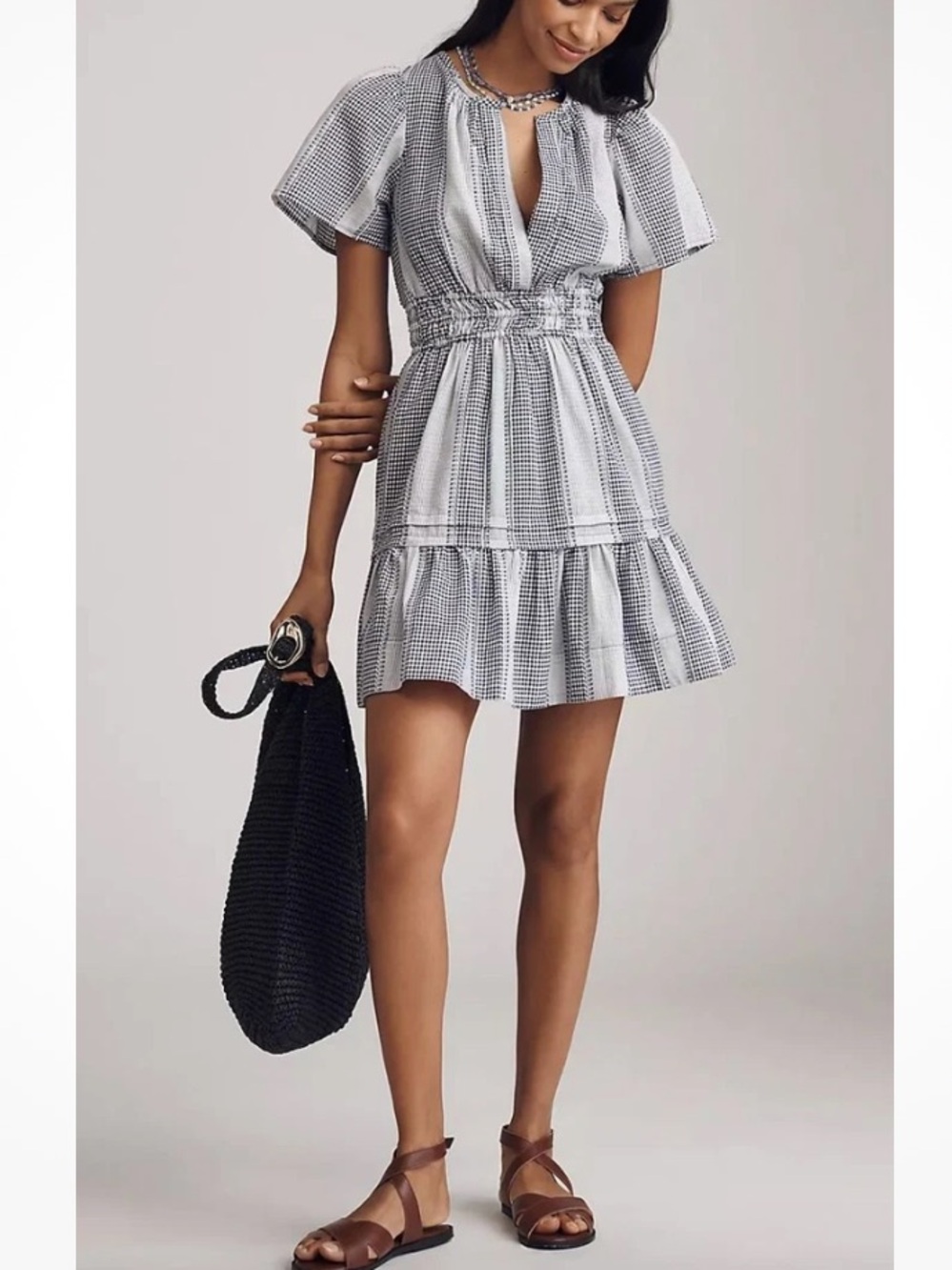 NWT Somerset Blue Gingham Mini Dress by Anthropologie L